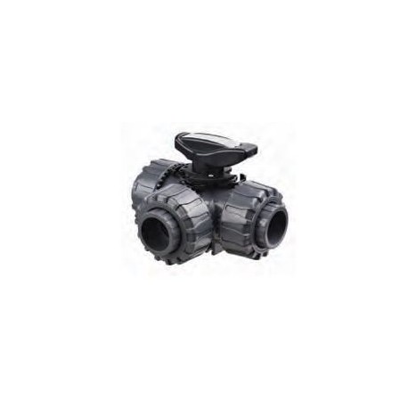 PVC 3-way ball valve with T-port aquaculture france